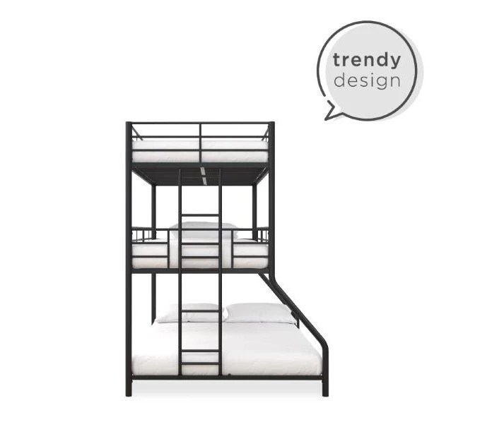 Atwater Living DHP Callum Black Metal Twin & Full Triple Bunk Bed Big