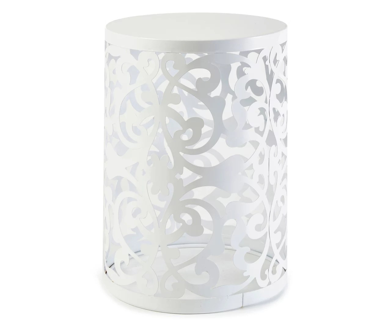 Real Living White Botanical CutOut Metal Drum Garden Table Big Lots