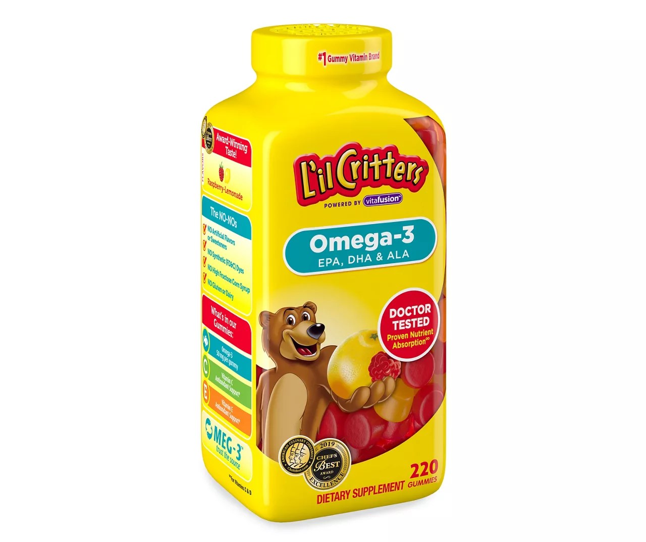 L'il Critters RaspberryLemonade Omega3 Gummy Vitamins, 220Count