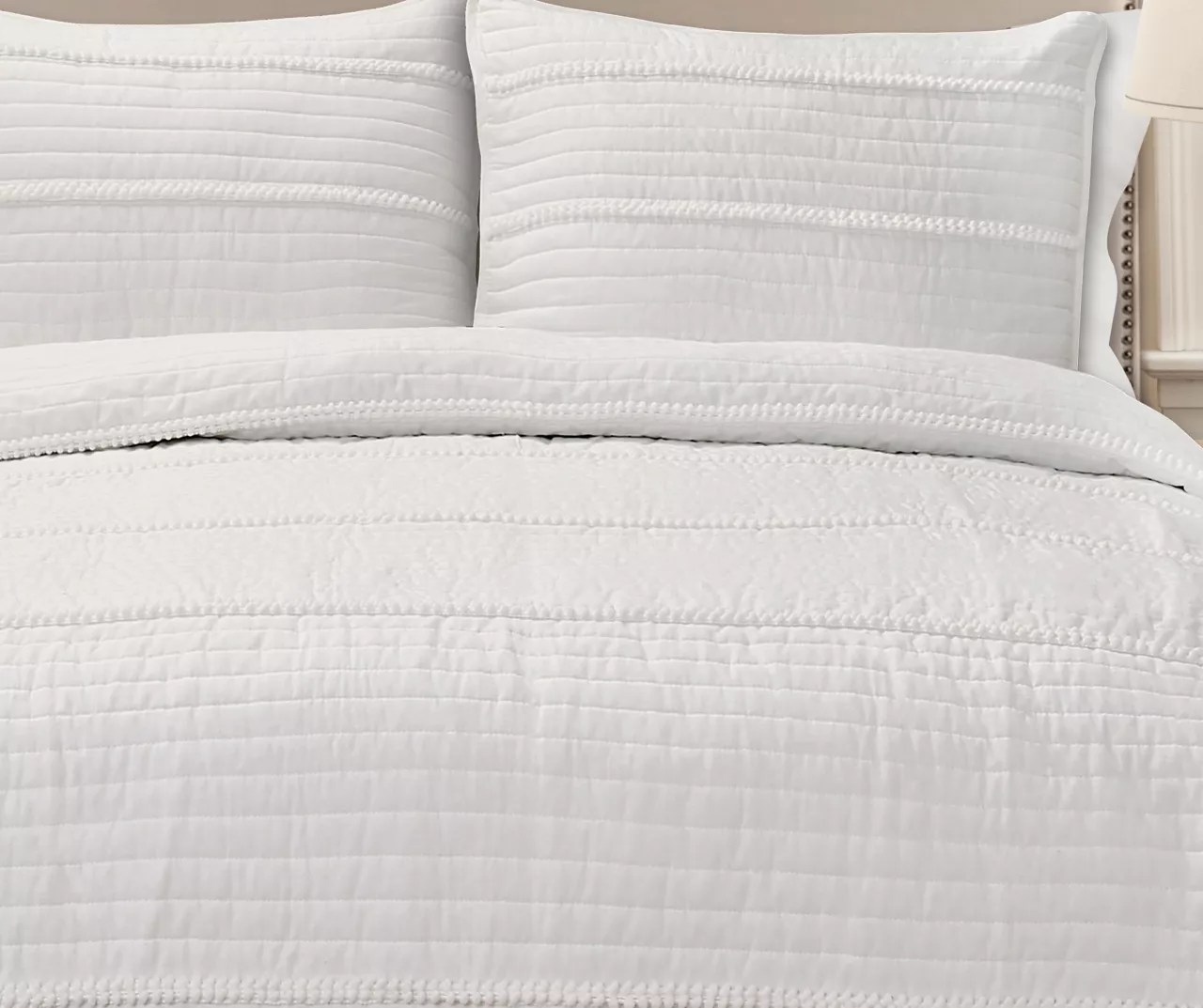 Lush Decor White PomPom Stripe King 3Piece Quilt Set Big Lots