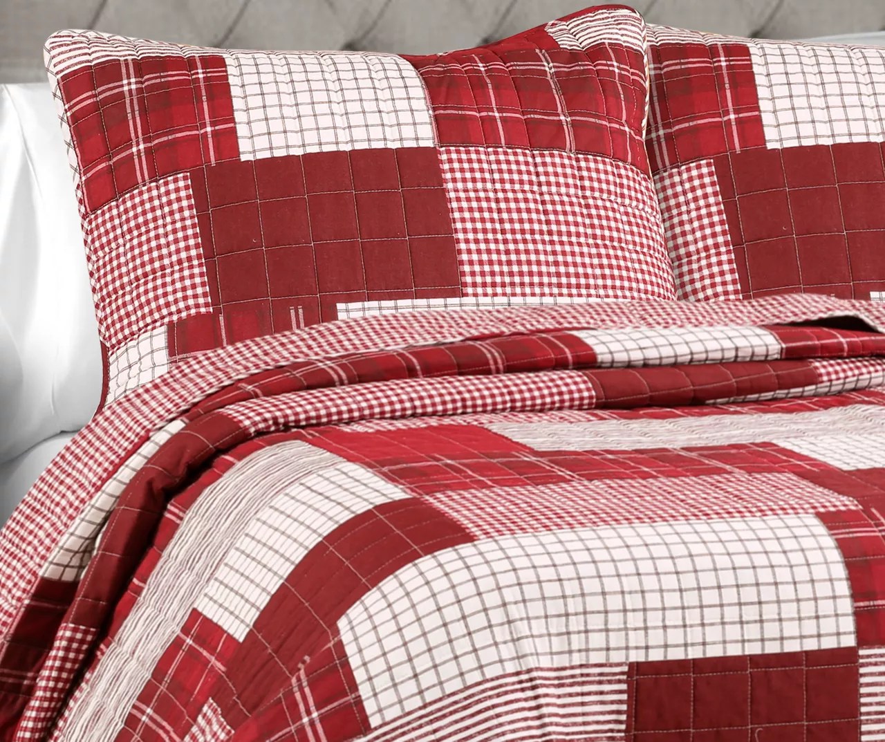 Lush Decor Greenville Plaid Patchwork Reversible 3Piece Quilt Set