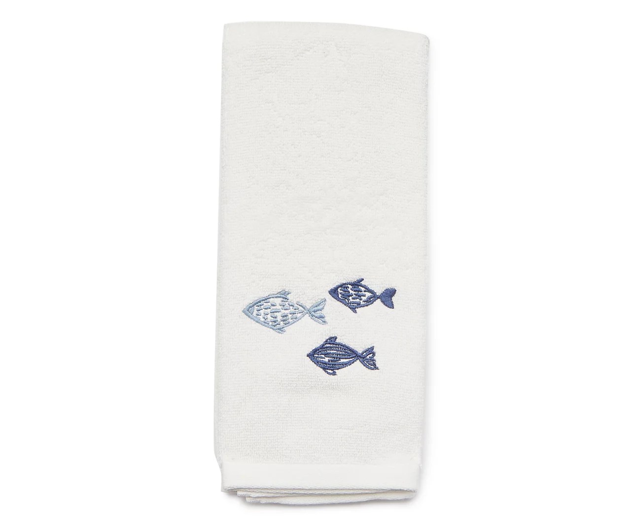 Ivory & Blue Embroidered Fish Hand Towel Big Lots