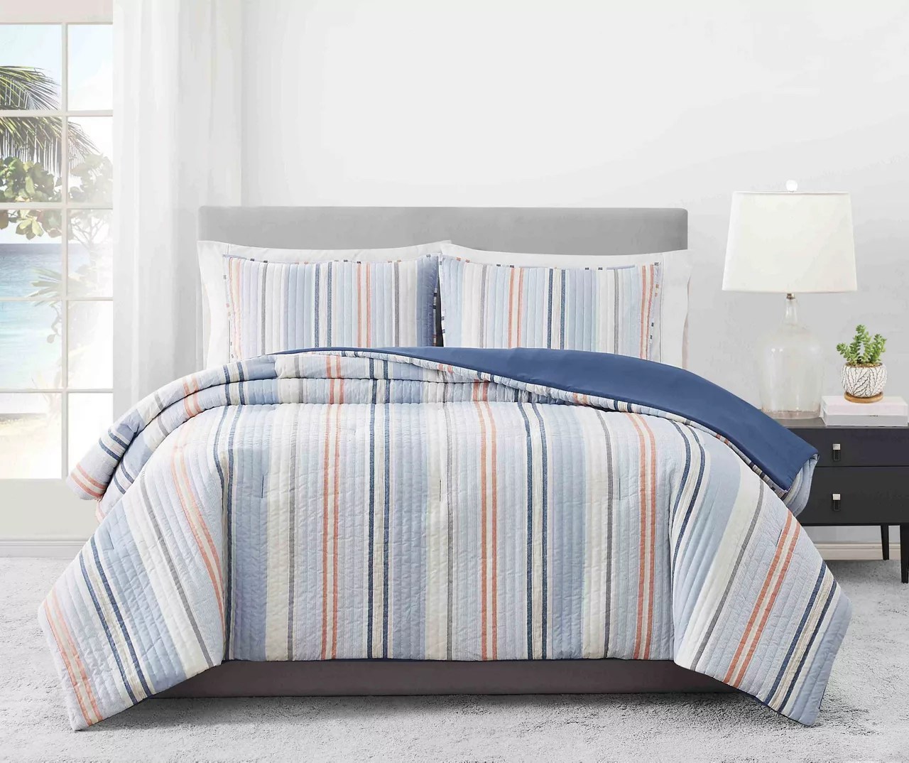 Broyhill Blue & Coral Stripe King 3Piece Comforter Set Big Lots