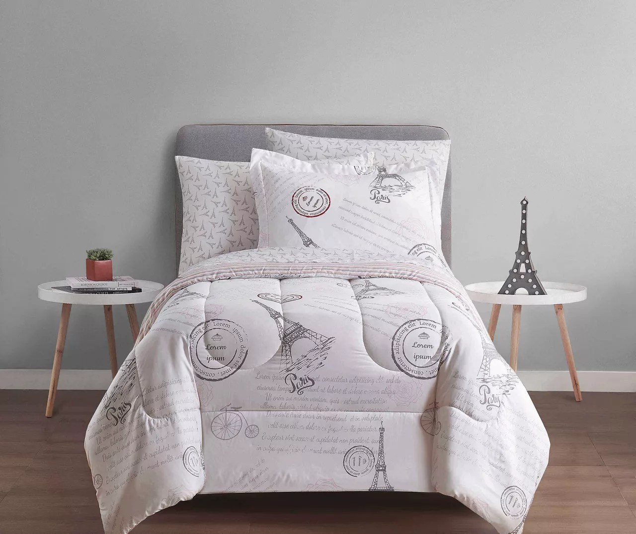 Real Living White & Pink Paris BedinaBag Reversible Twin 6Piece