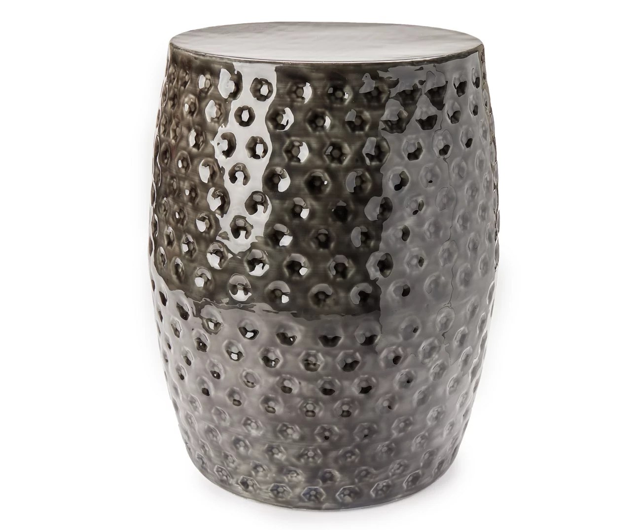 19" Black Enamel Hammered Metal Drum Garden Table Big Lots