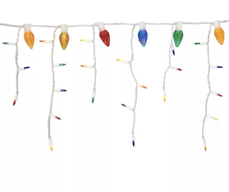 Winter Wonder Lane MultiColor C9 & Mini Icicle Light Set with Green Wire, 100Lights Big Lots
