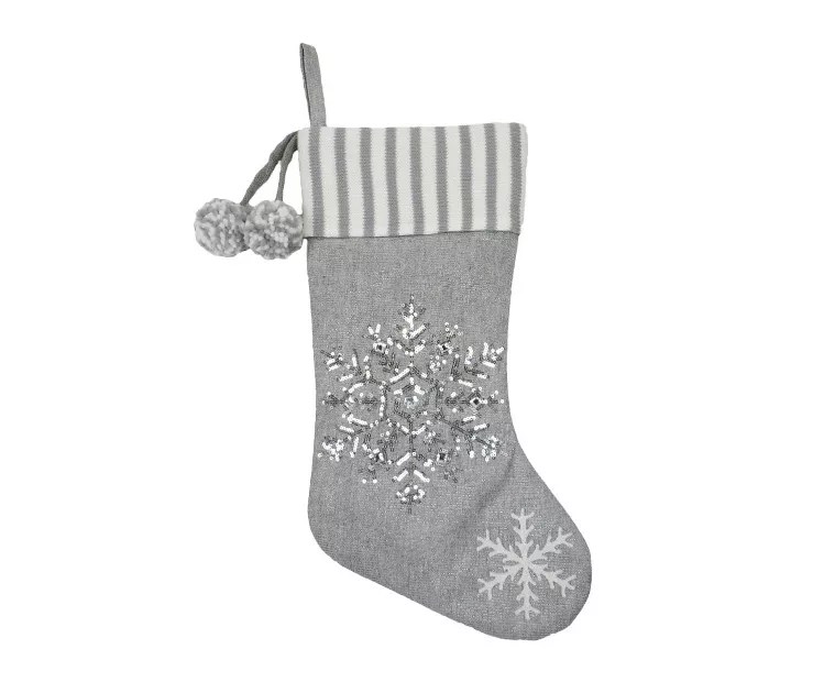 Winter Wonder Lane Gray Snowflake & Stripe Stocking Big Lots