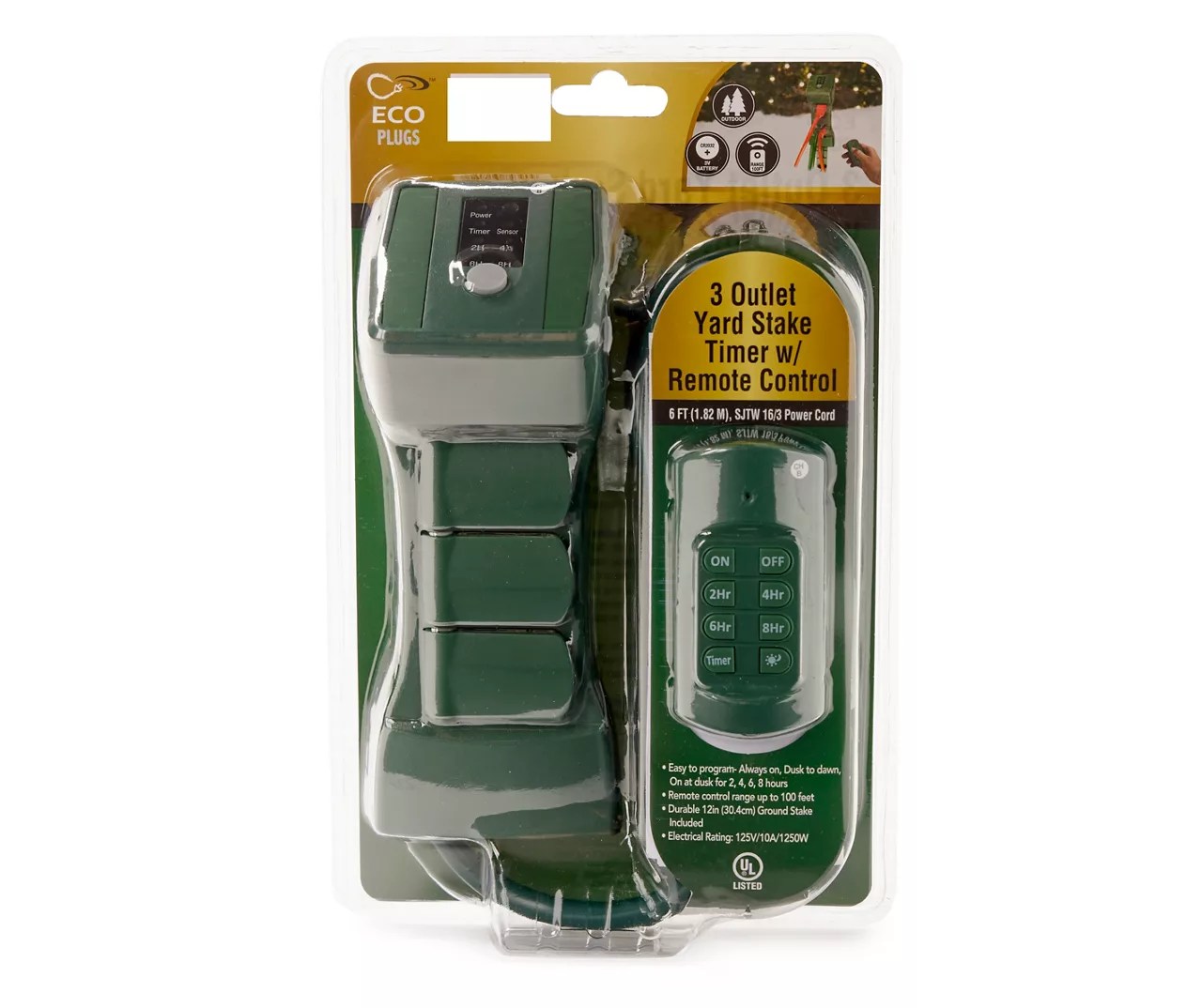 Eco Plugs Outdoor 3Outlet Yard Stake Timer with Remote Control Big Lots