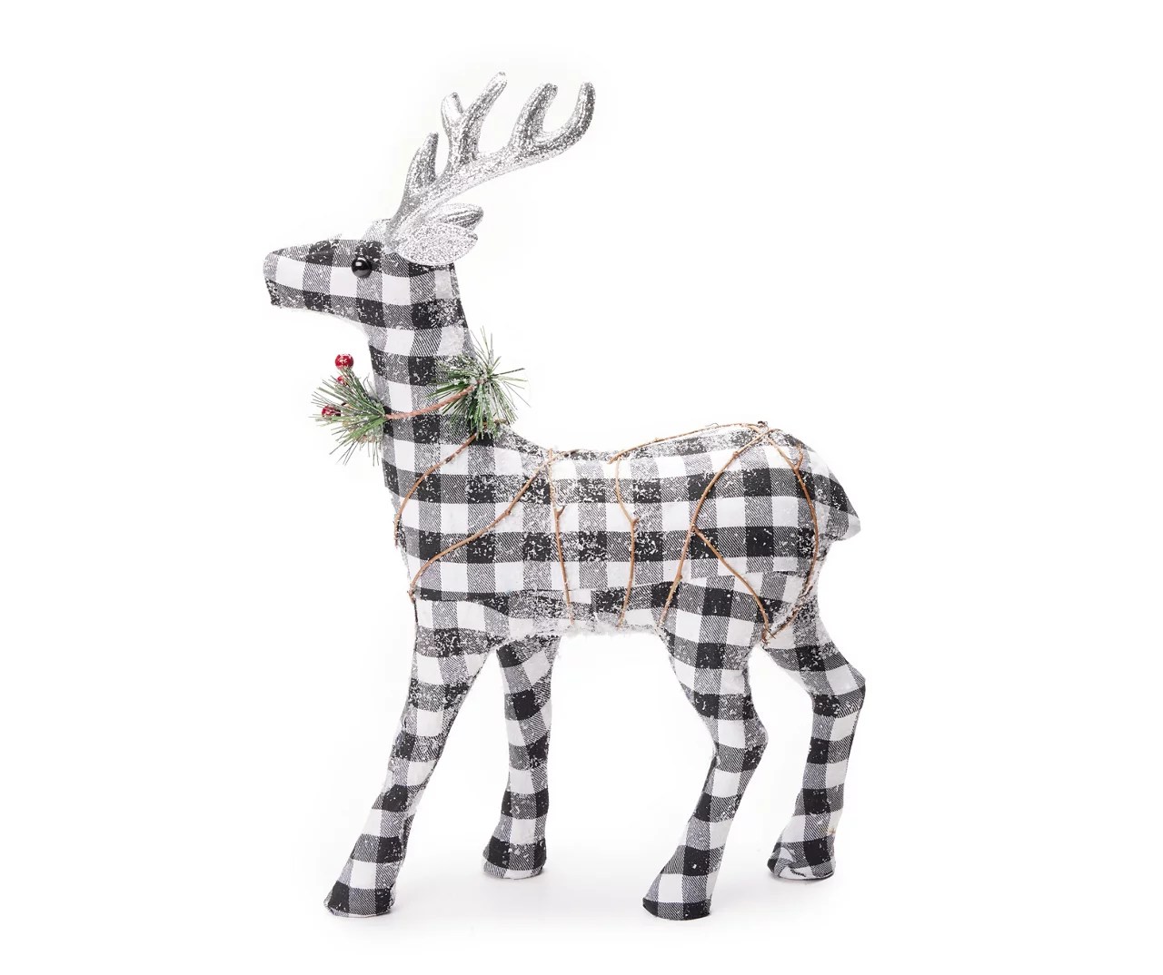Winter Wonder Lane White & Black Buffalo Check Standing Deer Tabletop