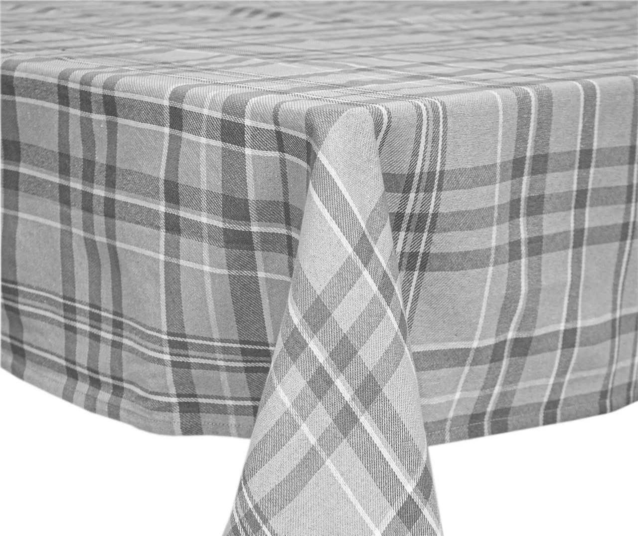 Cuisinart High Rise Gray & White Plaid Fabric Tablecloth, (60" x 84