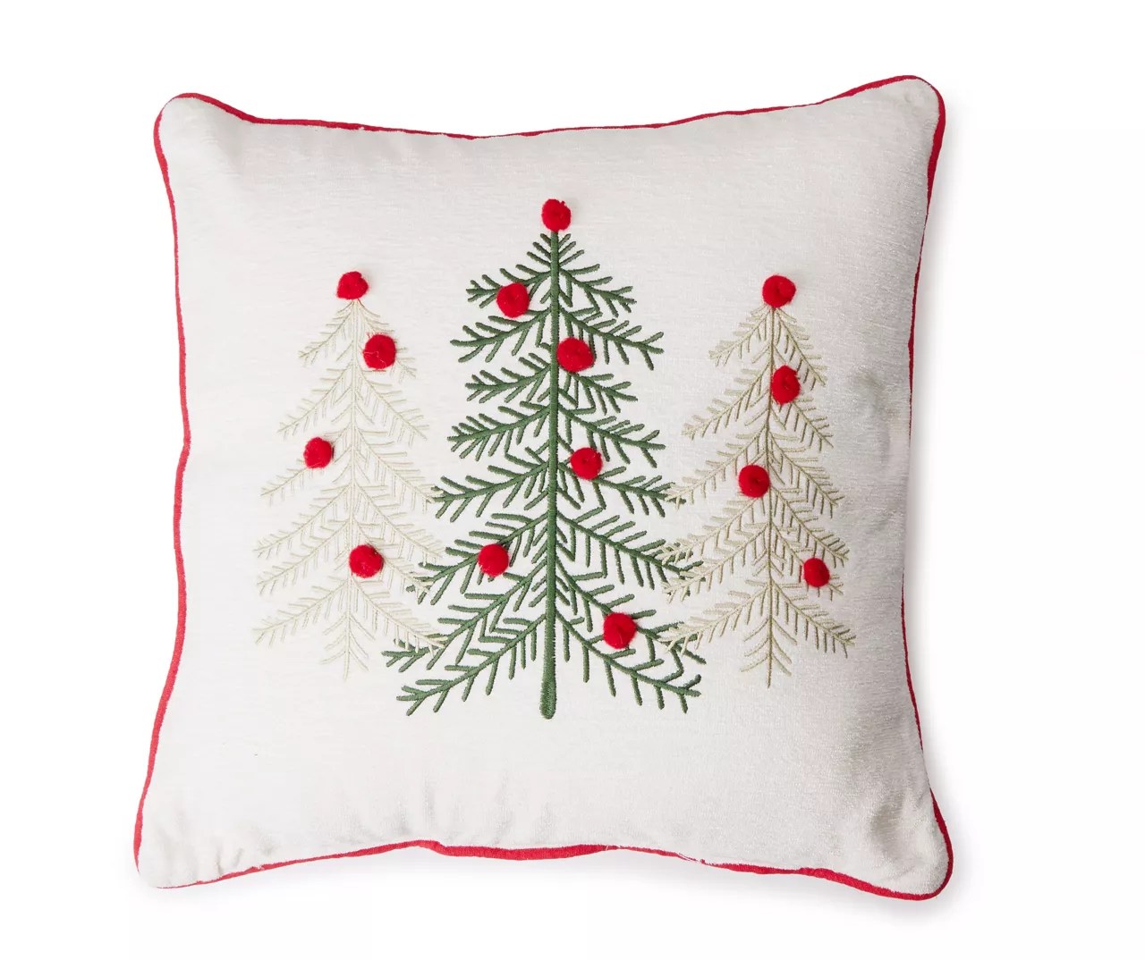 Home for the Holidays White & Green Embroidered Trees Square Throw