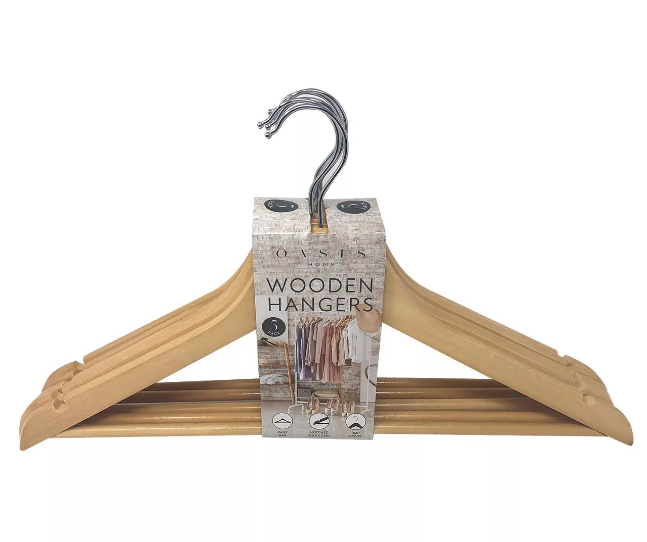 Oasis Home Natural Wood Hangers, 5Pack Big Lots