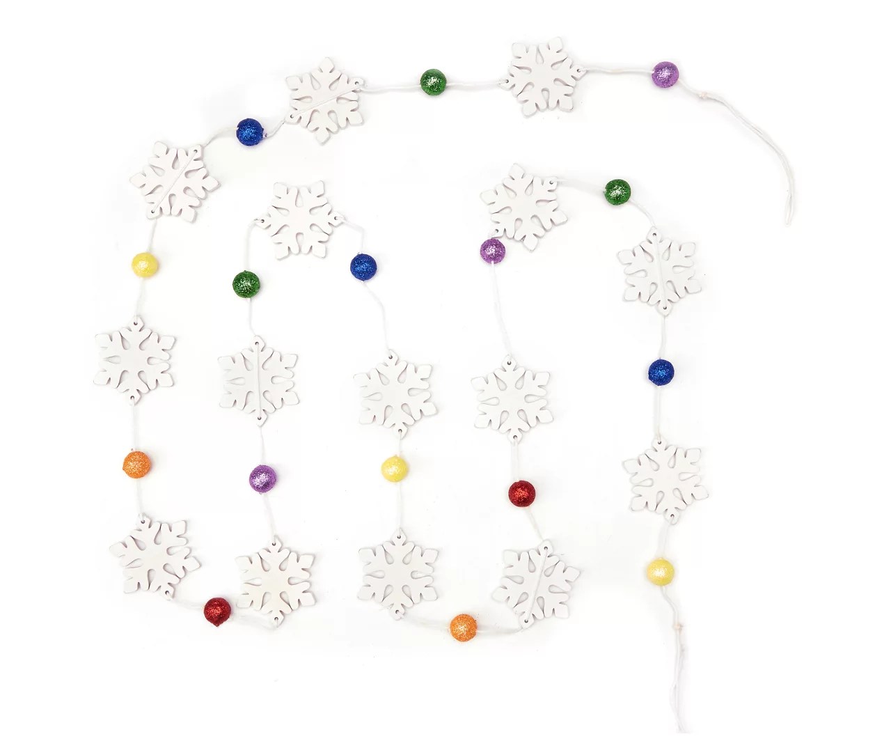 Winter Wonder Lane 9' Mini White & Rainbow Snowflakes & Beads Garland