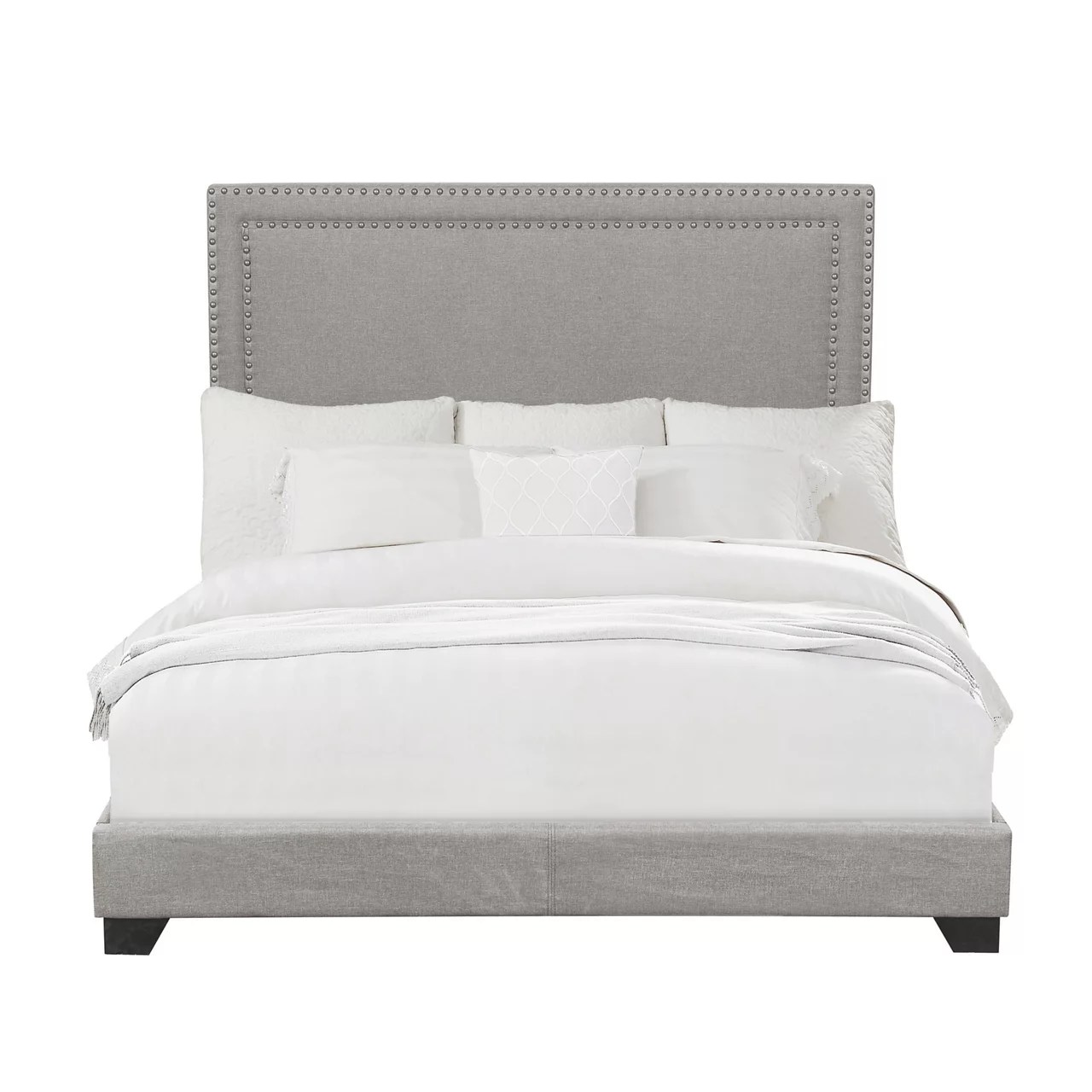 Glacier Gray Nailhead Upholstered Queen Bed Big Lots