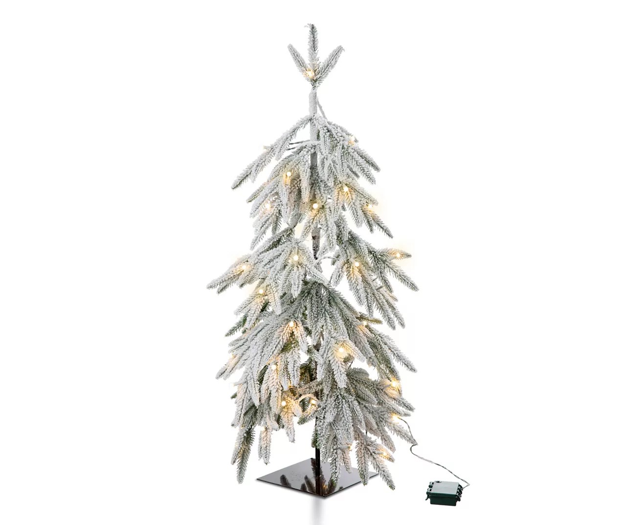 Glitzhome 3' Flocked Down Swept Wrapped PreLit LED Artificial