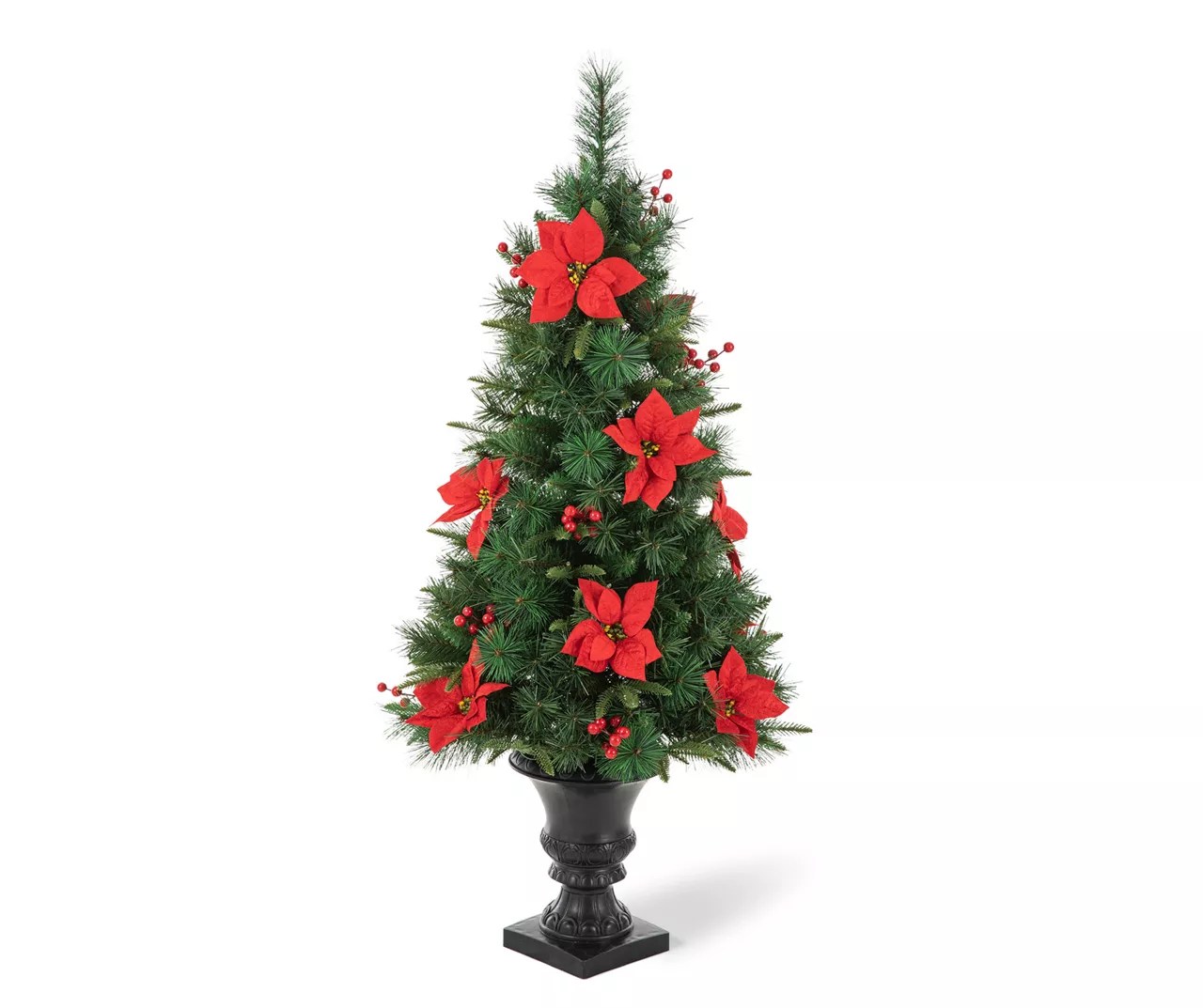 Glitzhome 4' Poinsettia & Berry PreLit LED Artificial Christmas Urn