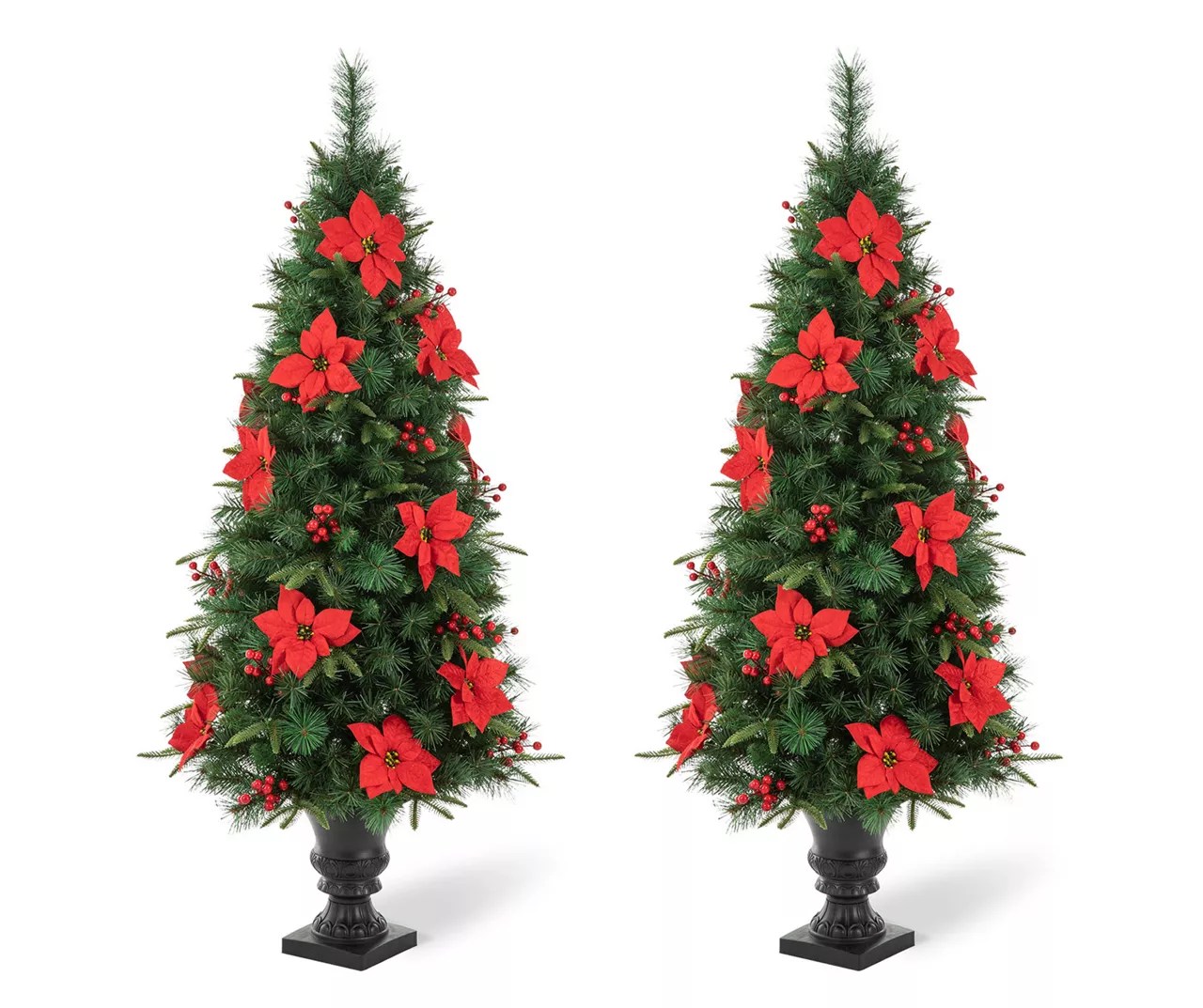 Glitzhome 5' Poinsettia & Berry PreLit LED Artificial Christmas Urn