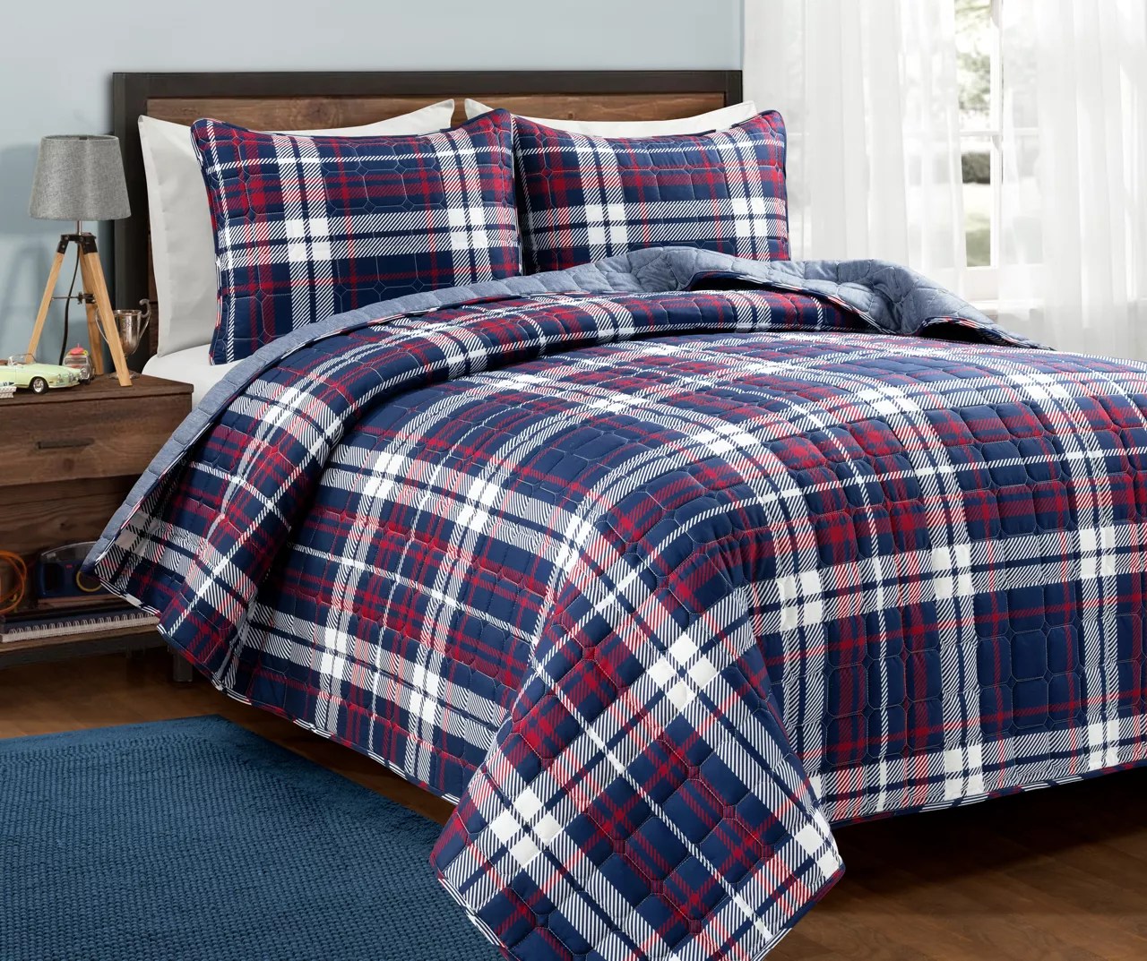 Lush Decor Lush Decor Grayson Farmhouse Navy & Red Plaid Reversible