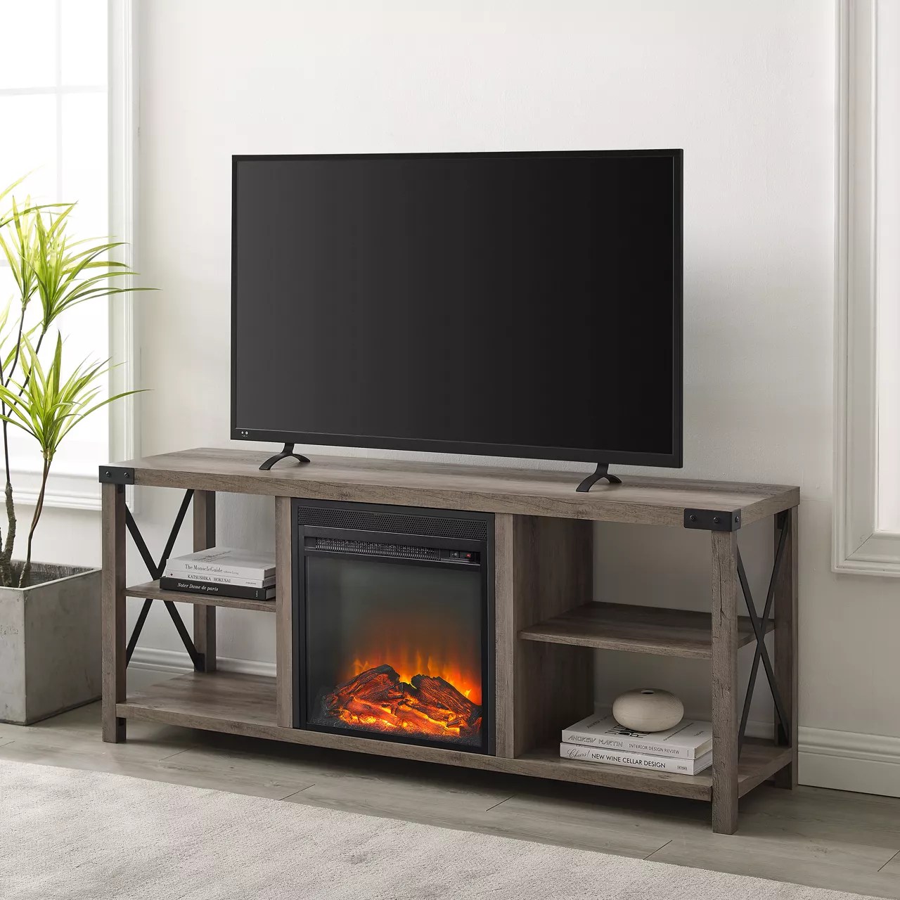 Walker Edison Walker Edison 60" Metal X Accent Electric Fireplace