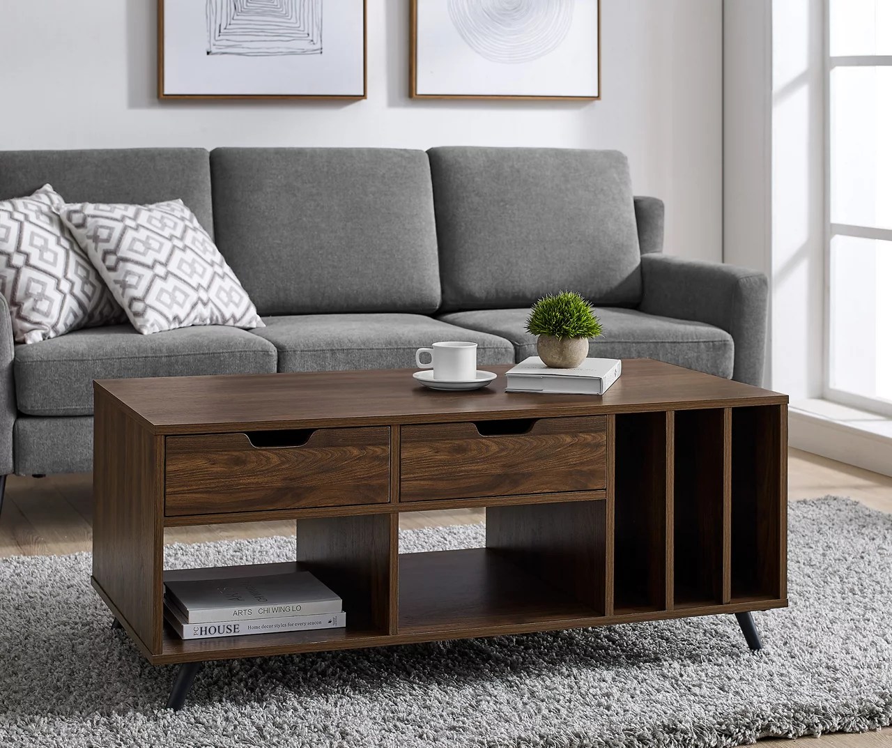 Walker Edison Dark Walnut 2Drawer Coffee Table Big Lots