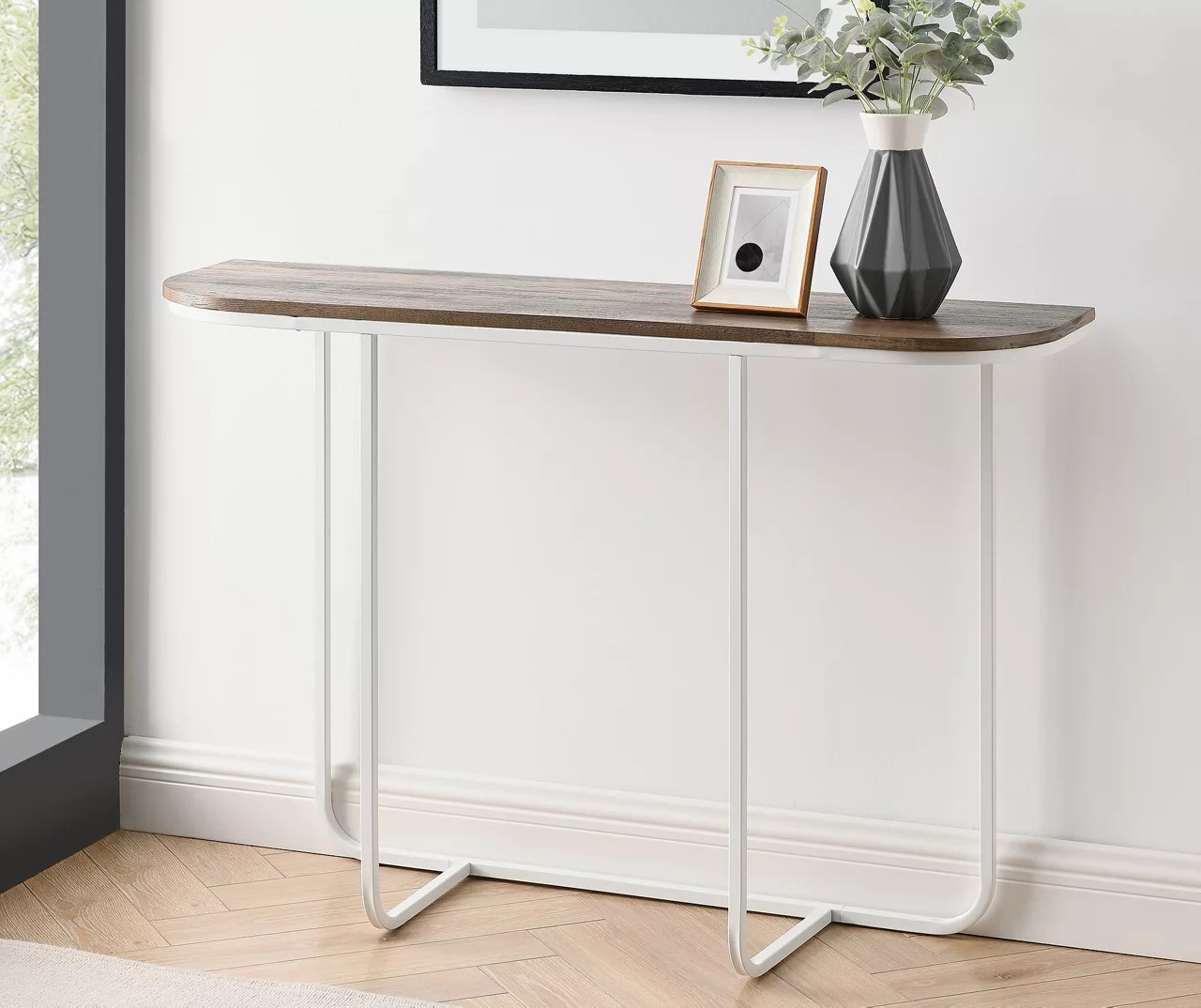 Walker Edison Rustic Oak & White Curved Console Table Big Lots