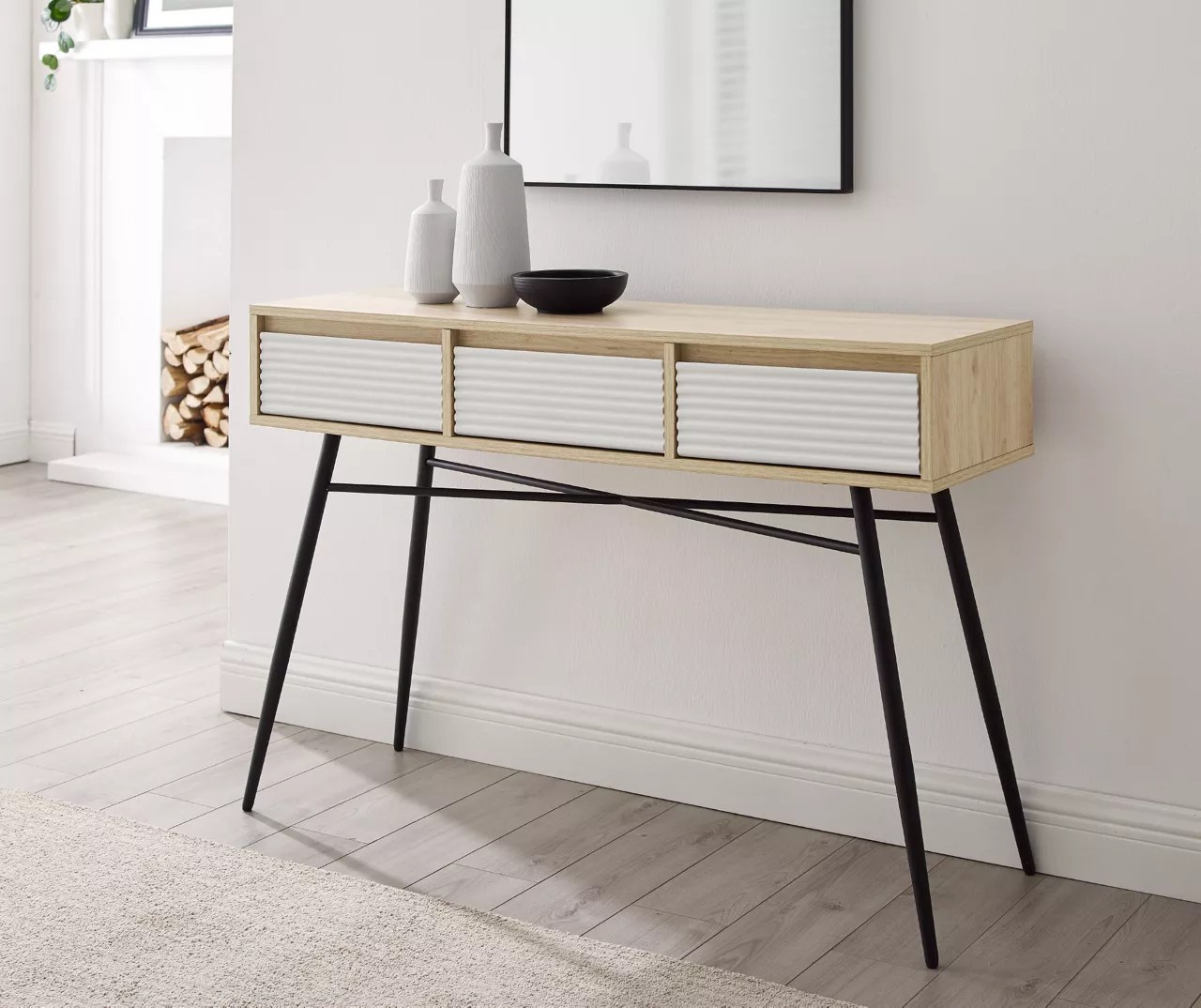 Walker Edison White & Birch Fluted 3Drawer Console Table Big Lots