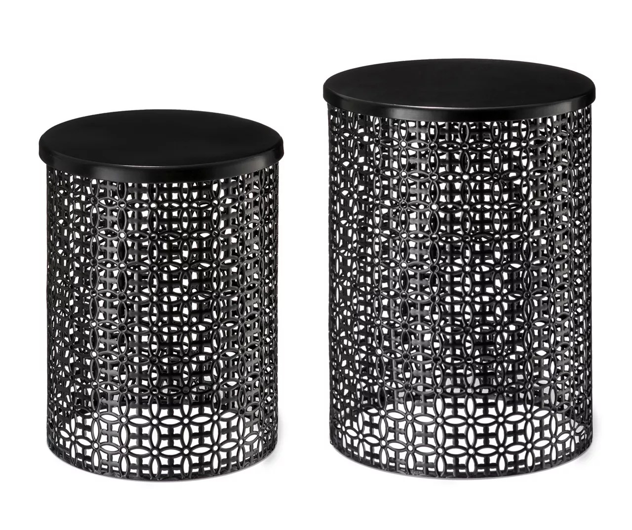 Glitzhome Black Floral CutOut 2Piece Metal Drum Garden Table Set