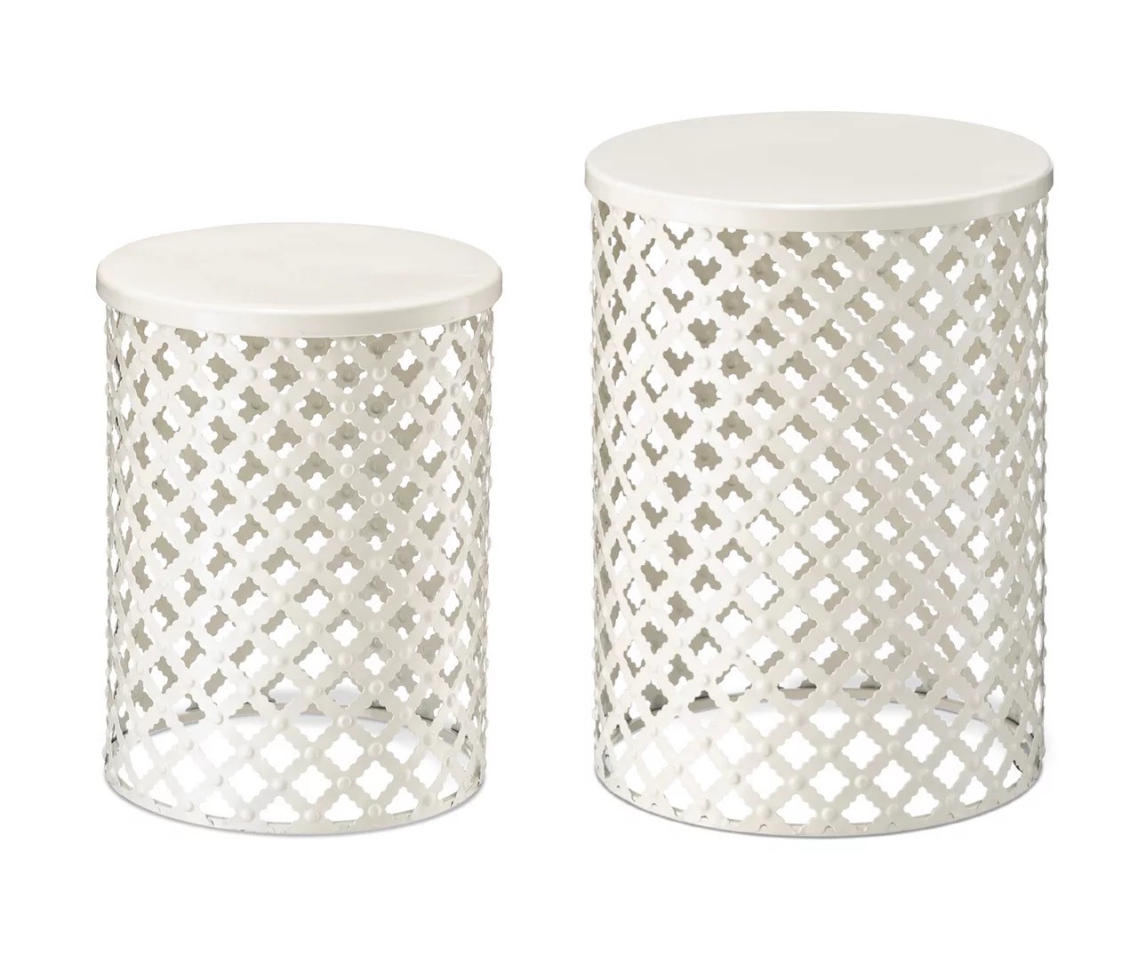 Glitzhome White Floral CutOut 2Piece Metal Drum Garden Table Set