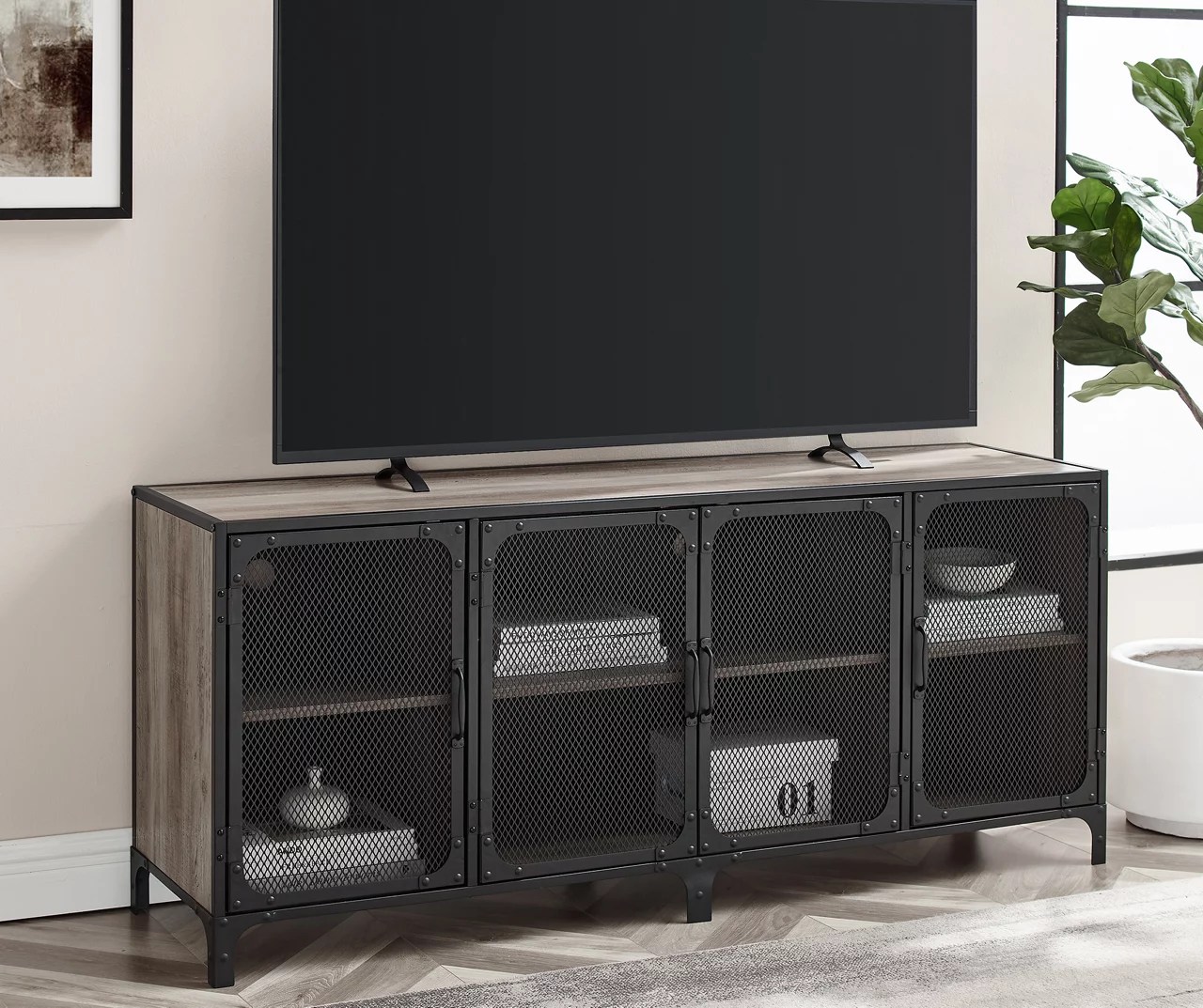 Walker Edison 60" Industrial Mesh Door TV Stand Big Lots