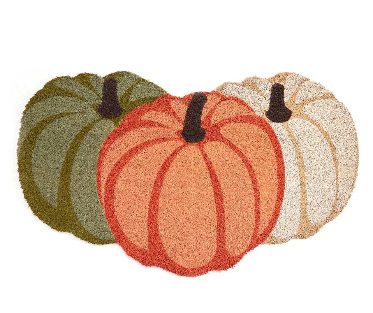 Harvest Meadow Orange, Green & White Pumpkins Shaped Coir Doormat Big