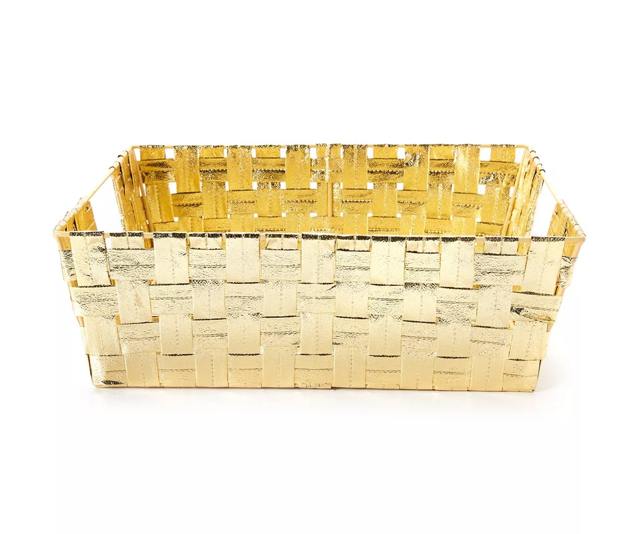 Home Expressions Gold Shallow Metallic Woven Storage Bin Big Lots