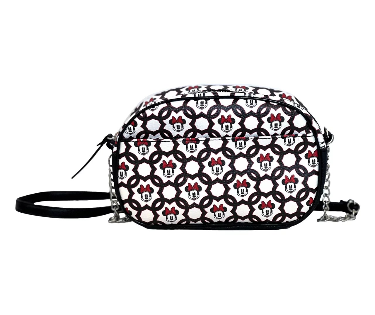 White & Red Minnie Mouse Lattice Faux Leather Chain Crossbody Bag Big