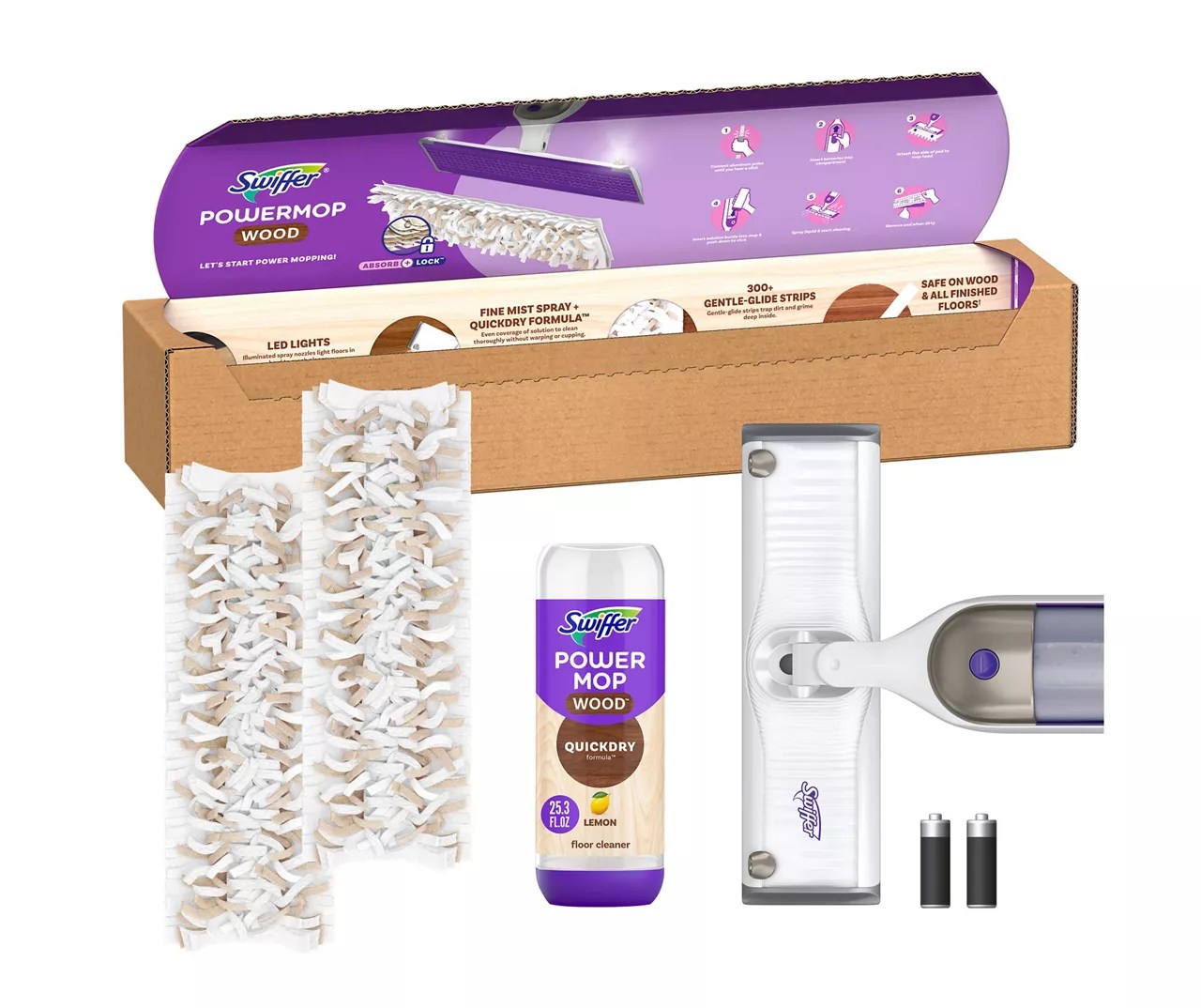 Swiffer PowerMop Wood Mop Starter Kit for Floor Cleaning, Lemon Scent