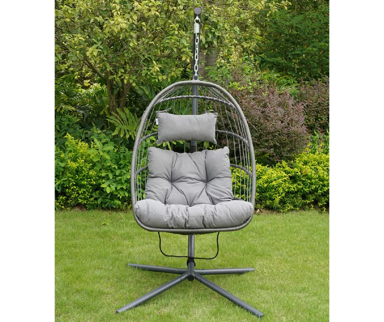 Nicole Miller Gray Rope Wicker Cushioned Hanging Patio Egg, 46 OFF