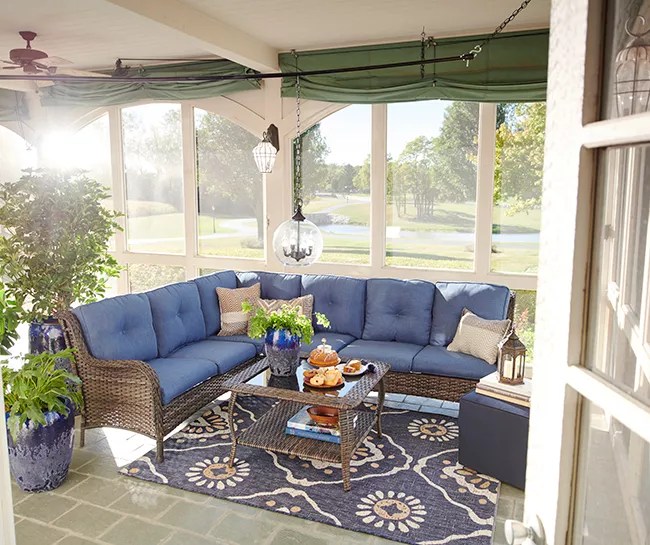 Real Living Oakmont Navy Cushioned Patio Sectional & Coffee Table Set