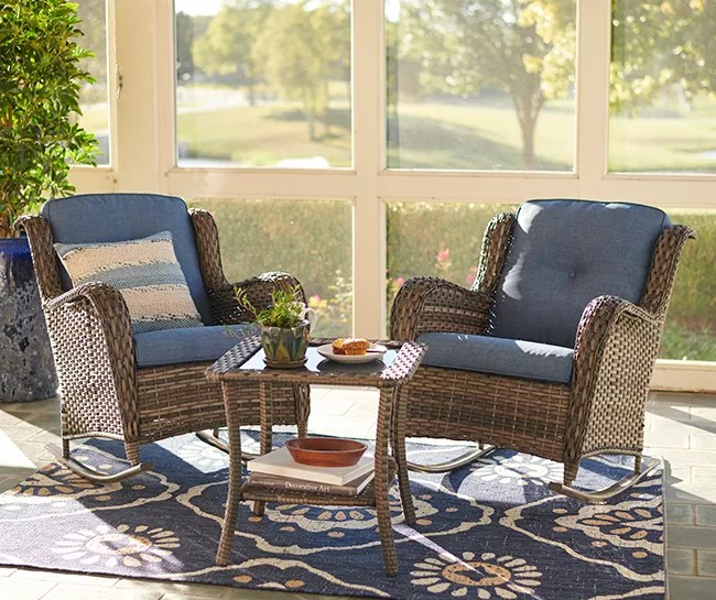 Real Living Oakmont Navy Cushioned Patio Rocker & Side Table Set Big Lots