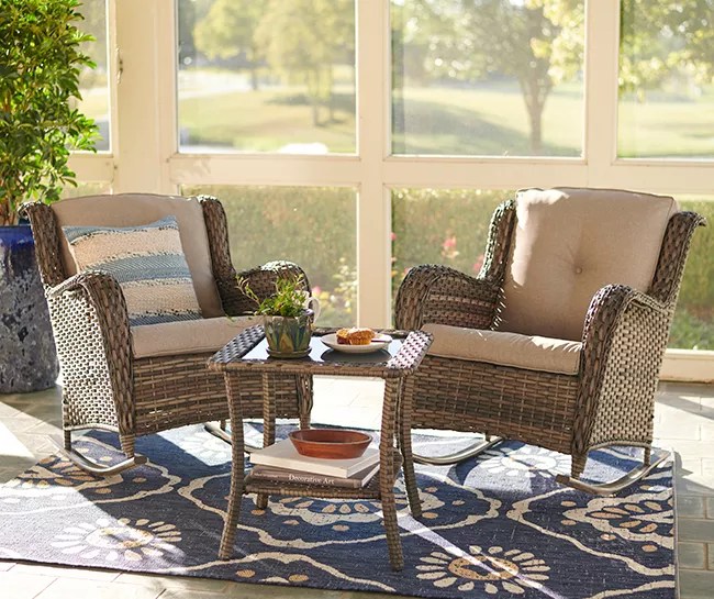 Real Living Oakmont Gray Cushioned Patio Rocker & Side Table Set Big Lots