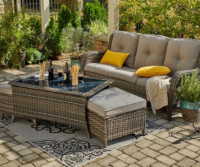 Real Living Oakmont Gray 4Piece Cushioned Patio Sofa & Coffee Table