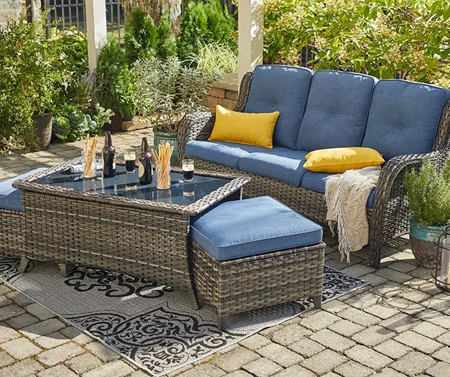 Real Living Oakmont Navy 4Piece Cushioned Patio Sofa & Coffee Table