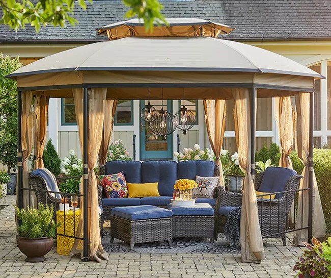 Real Living Oakmont Navy Cushioned Patio Seating & Jefferies Gazebo Set