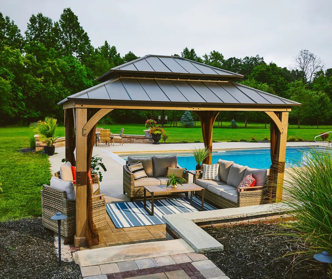 San Marino 7Piece Wicker Patio Seating & HardTop Gazebo Collection