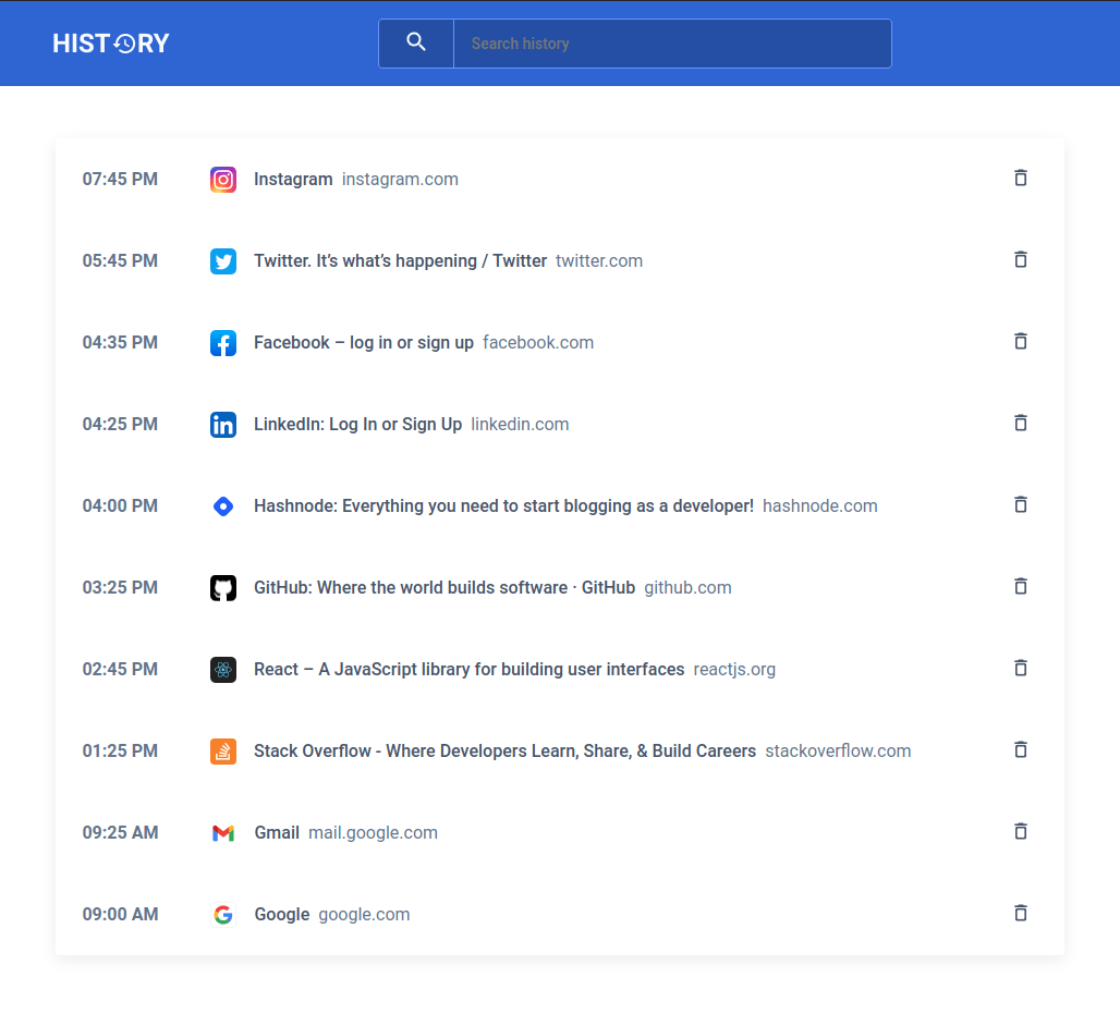 A Browser History App Built Using React