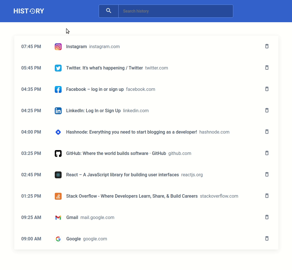 A Browser History App Built Using React