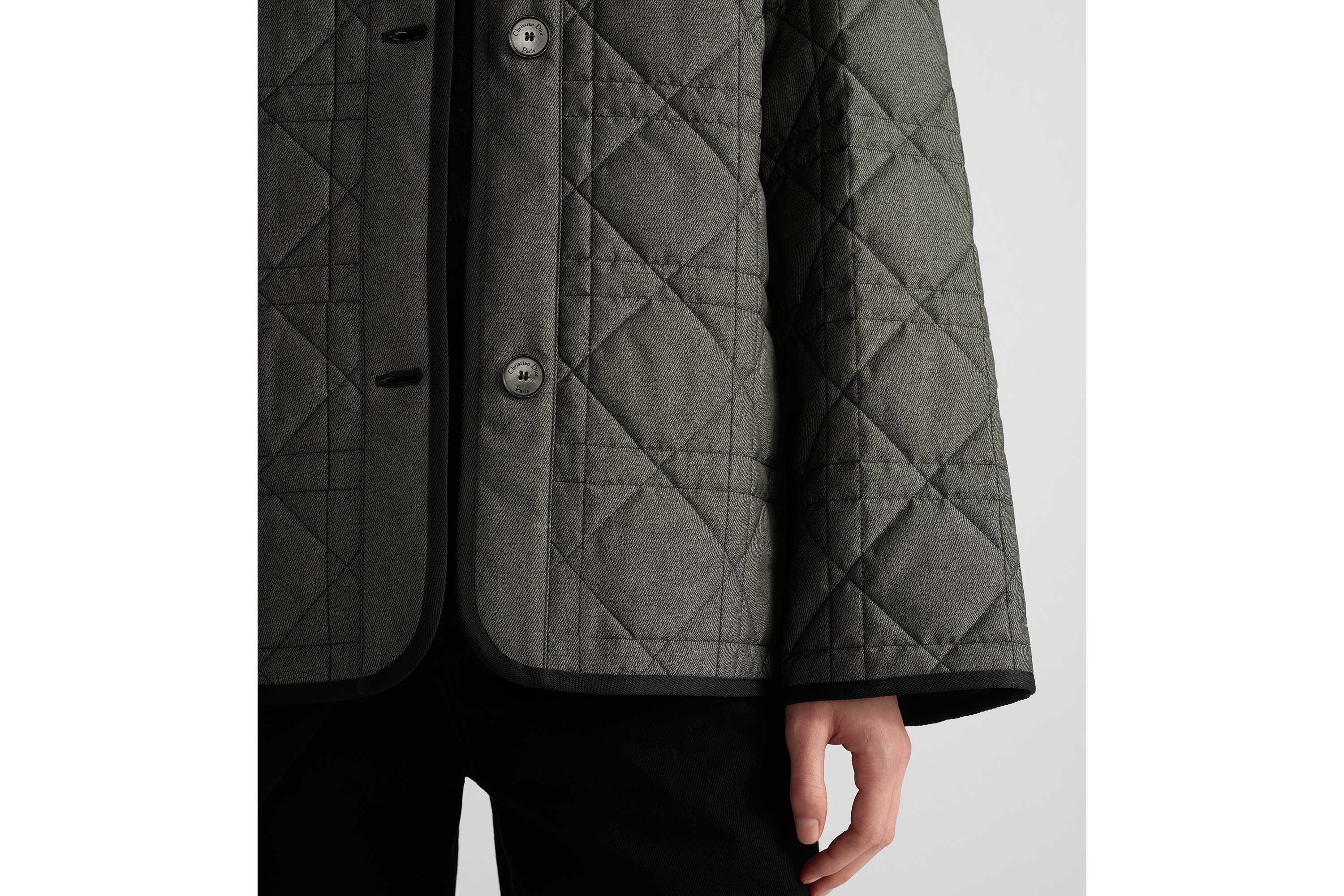 Macrocannage Jacket Gray Heathered DenimEffect Quilted Technical