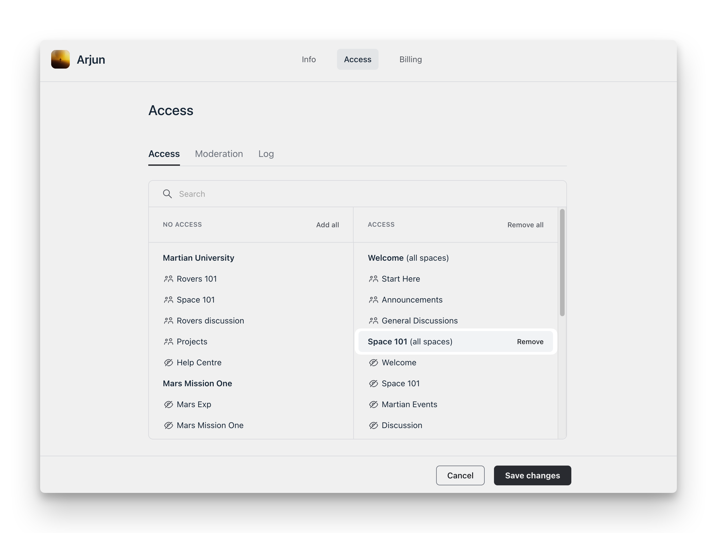 Removing members from spaces and space groups Circle Knowledge Base