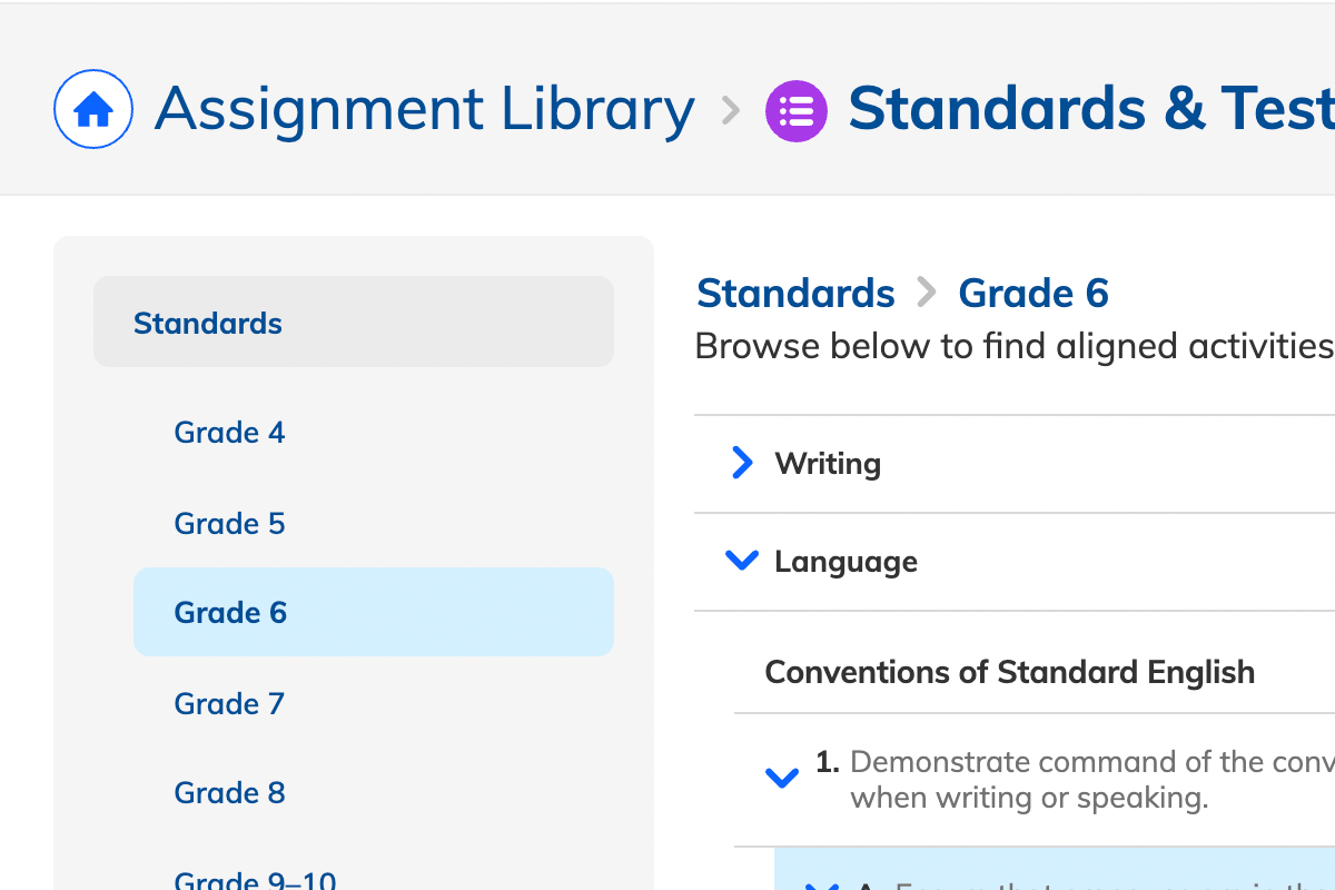 Teachers can select exercises based on their alignment with specific