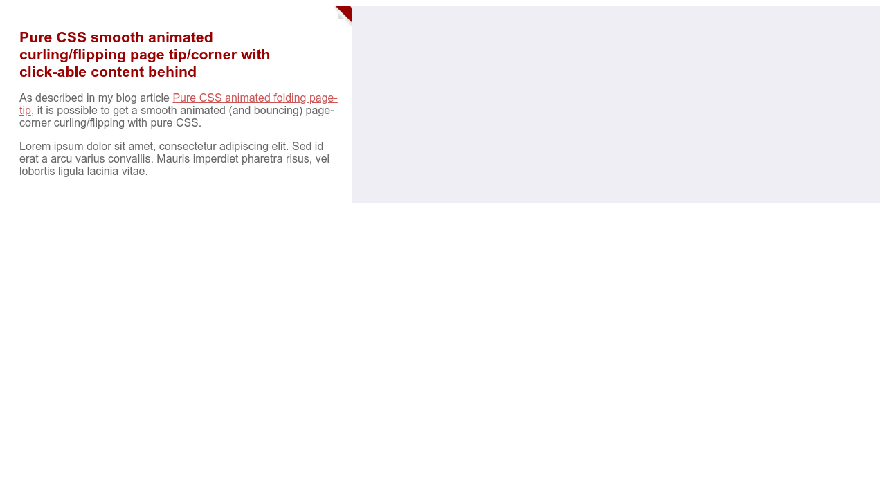 Pure CSS smooth animated curling/flipping page tip/corner