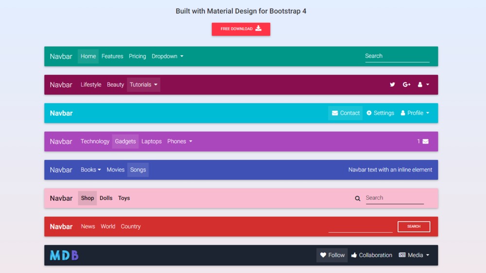 Bootstrap Navbar Material Design & Bootstrap 4