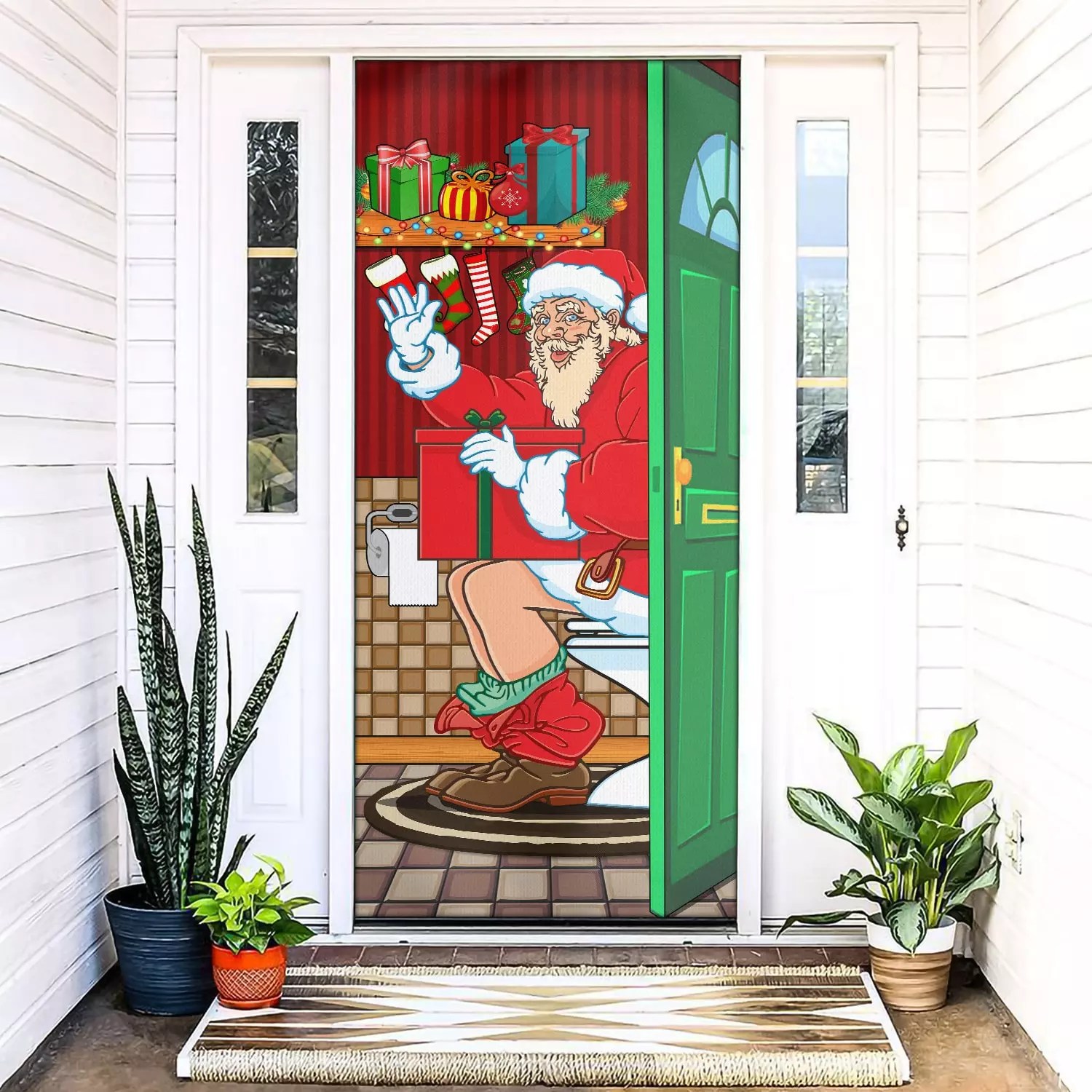 Funny Christmas Santa Restroom Bathroom Door Cover Christmas Party