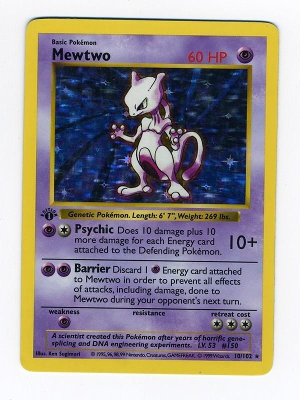 Pokemon Base Set 1 Single 1st Edition Mewtwo 10/102 SLIGHT PLAY (SP
